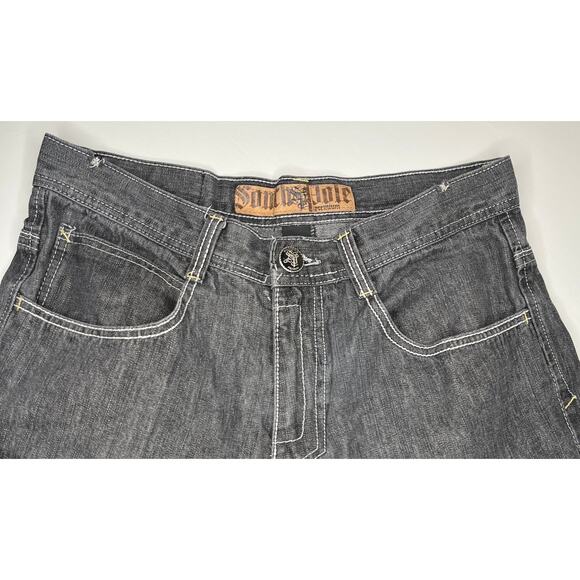 Southpole Premium jeans Y2K Embroidered pocket black denim hip hop wide leg 34 - Picture 5 of 12